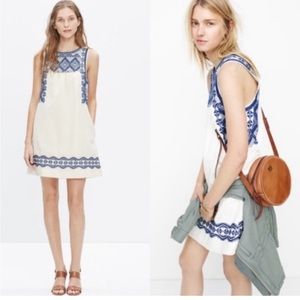 Madewell Sleeveless Embroidered Linen
Blend Ivory Blue Lined Dress 💙